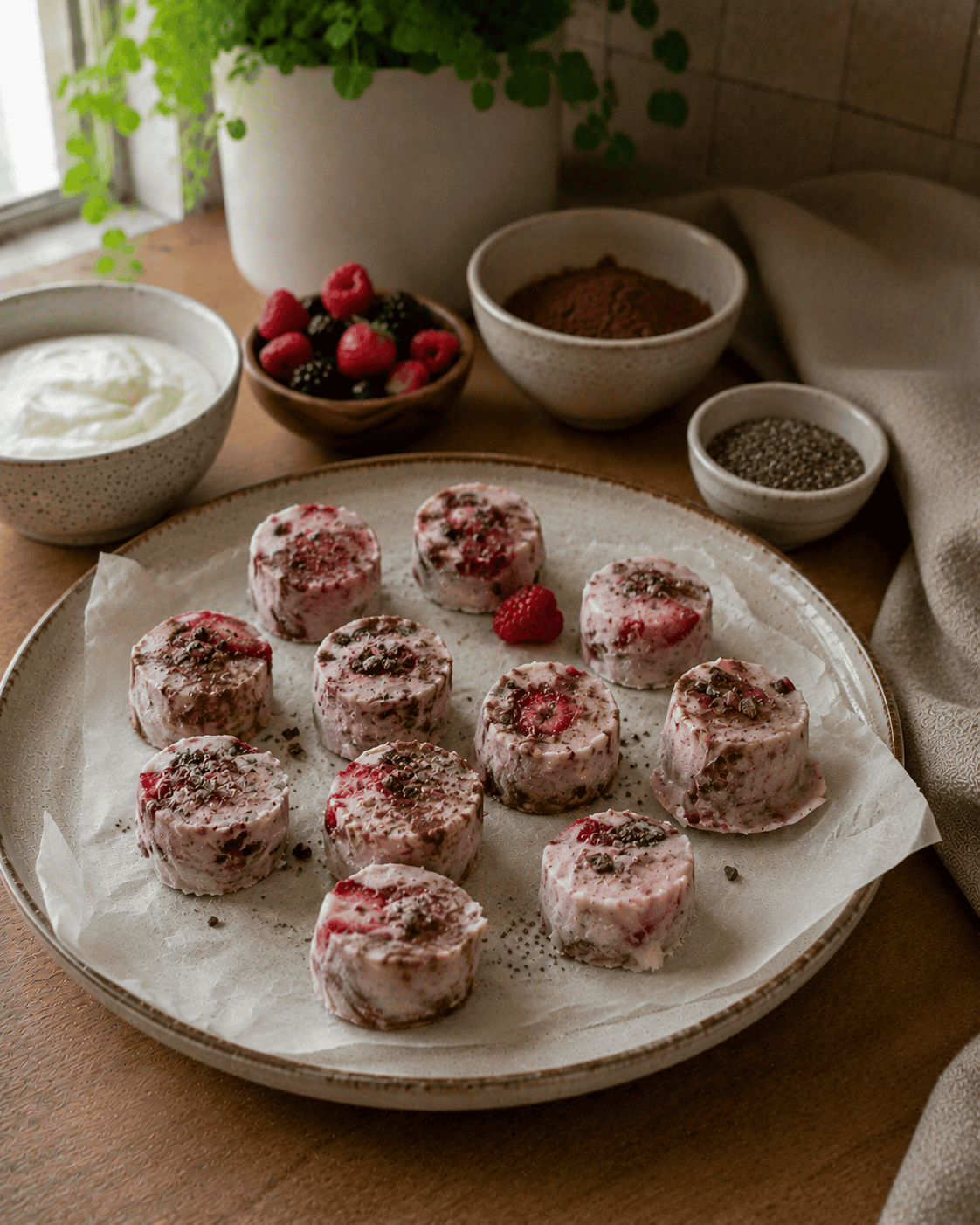 Bocados Helados VS22 de Yogur-Cacao y Frutos Rojos