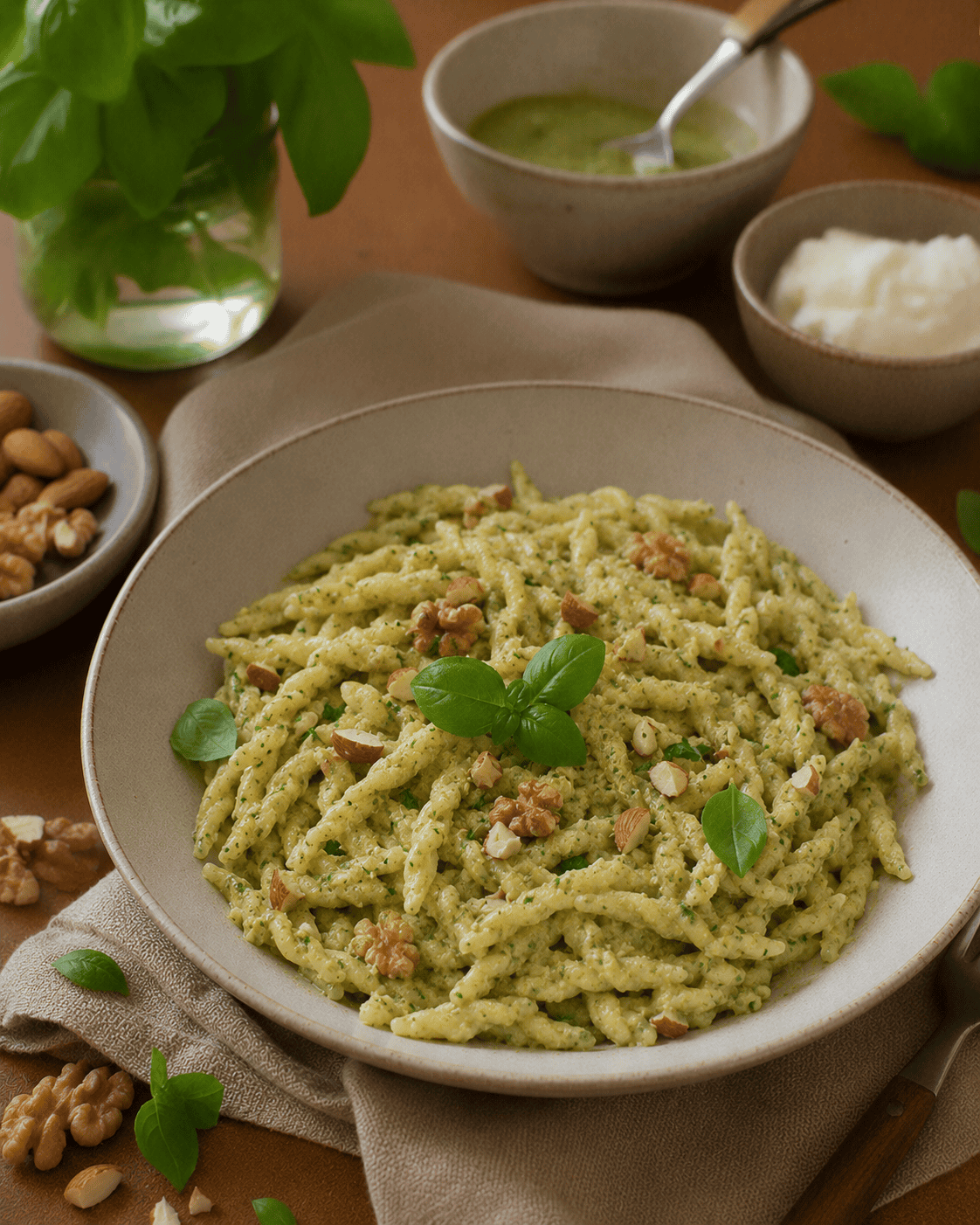 Trofie VS22 Manuales con Pesto Liviano de Albahaca, Nueces y Almendras