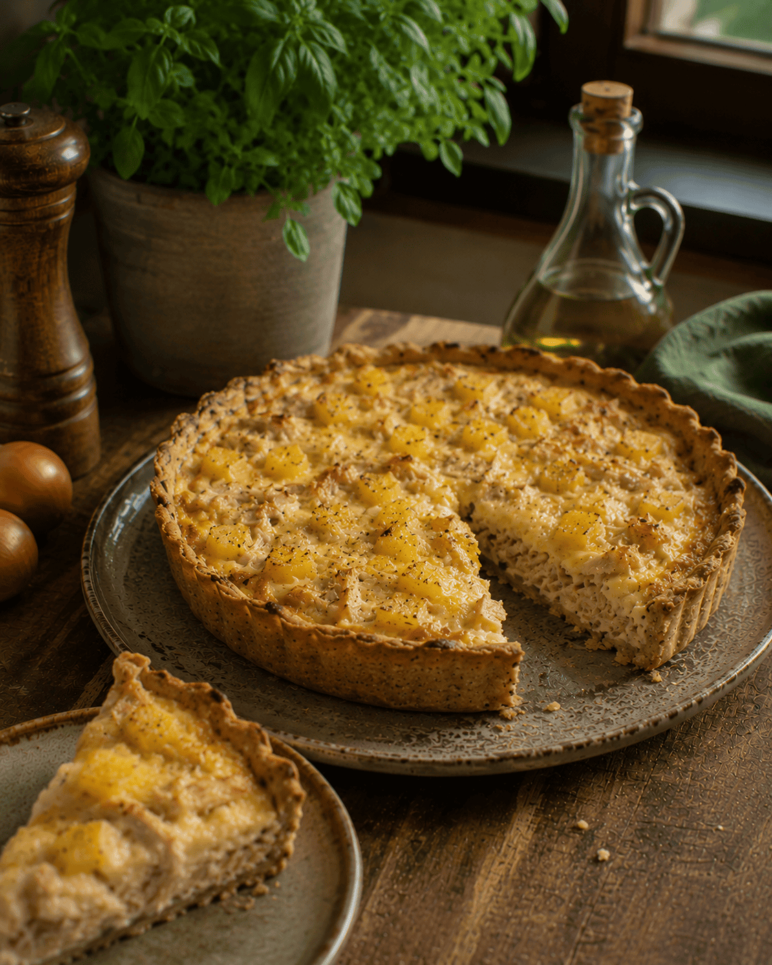Tarta Polémica VS22 De Pollo, Ananá Asado Y Queso Suave