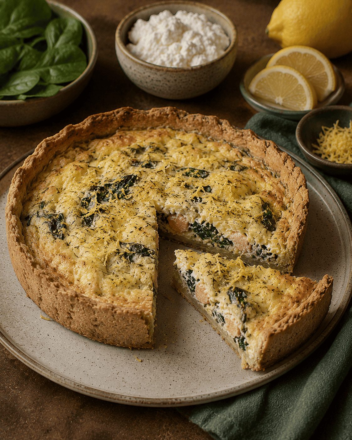 Tarta VS22 De Salmón, Espinaca Y Ricota-Limón
