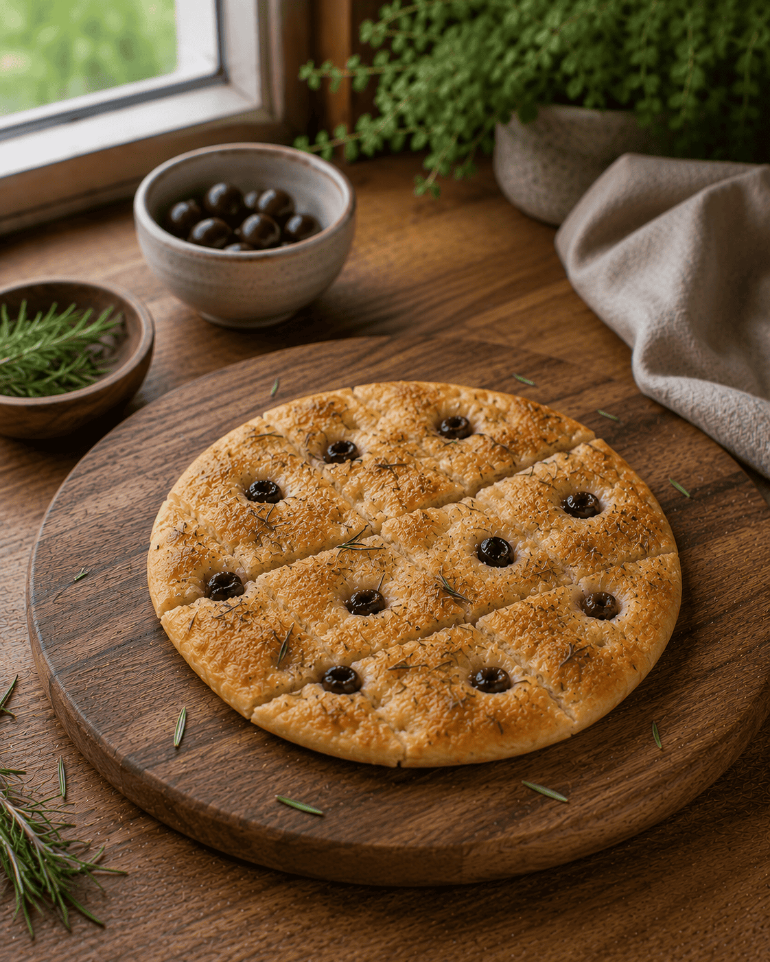 Focaccia VS22 de Romero y Aceitunas Medidas